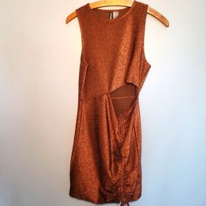 Divided H&M Bronze Metallic‎ Cutout Side Cinch Dress Women's Size Medium
